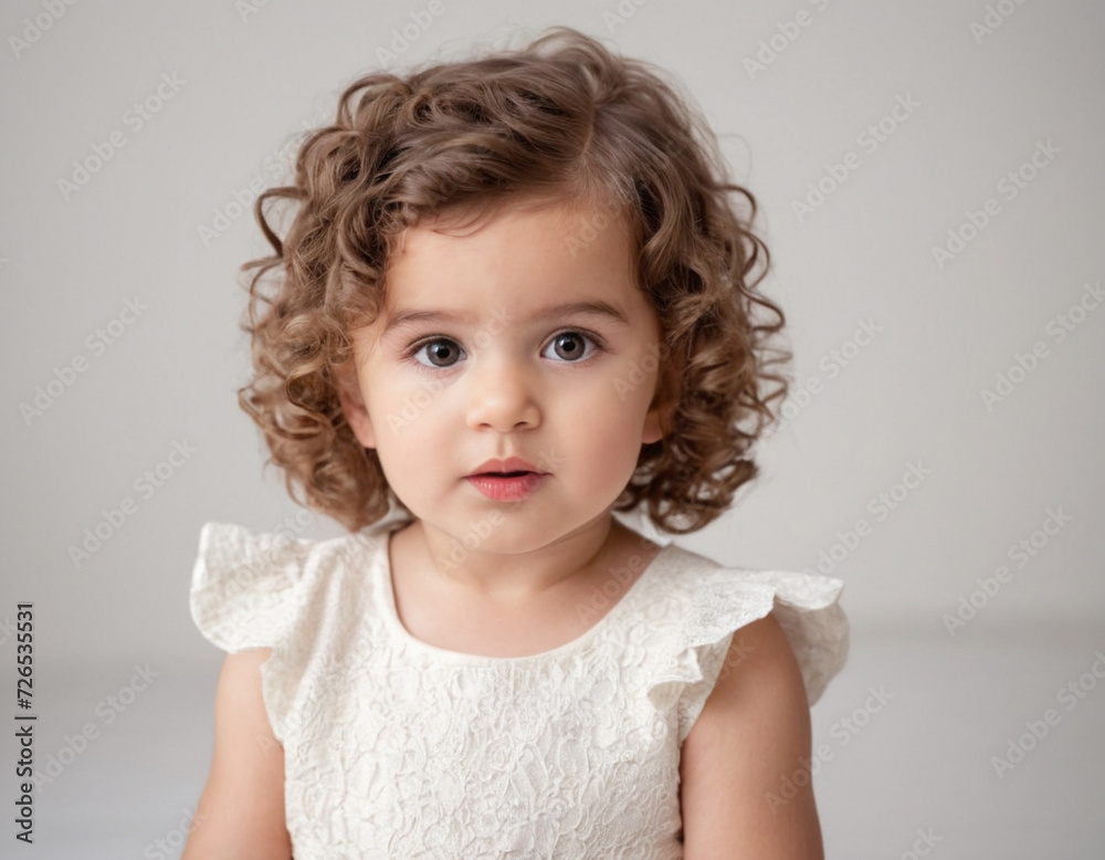 Naklejka premium portrait of a little girl little girl curly girl Small child curly baby baby head child's face girl's face beautiful girl beautiful curly girl