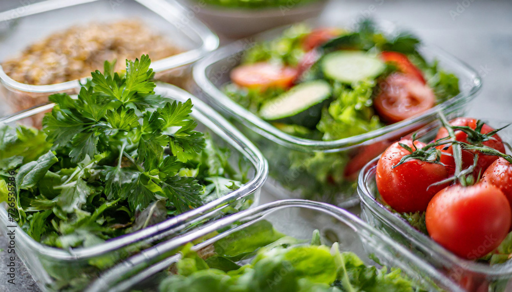healthy vegan dishes in glass containers, showcasing freshness with raw vegetables, embodying nutritious and colorful plant-based lifestyle healthy vegan dishes in glass containers, showcasing freshness with raw vegetables, embodying nutritious and colorful plant-based lifestyle