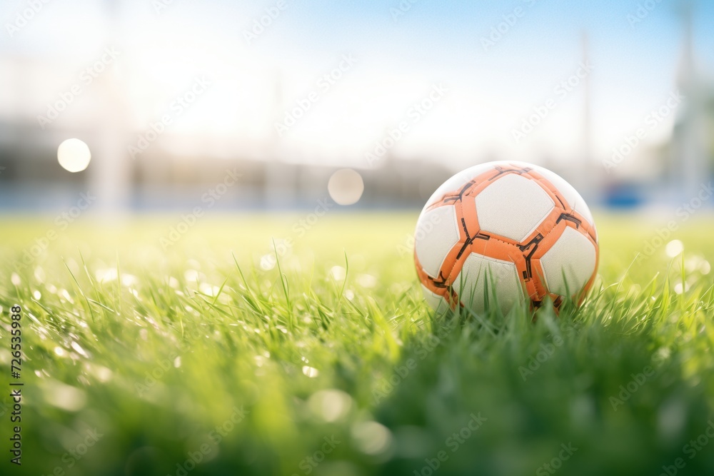 Fototapeta premium soccer ball on grass field at daylight