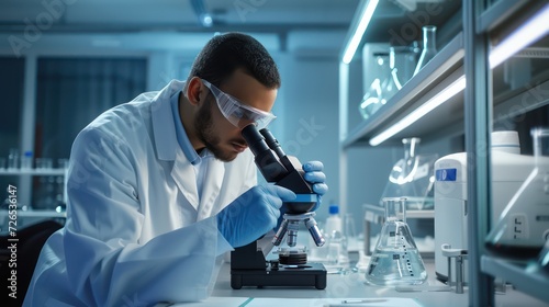 doctor in microscope working in a lab