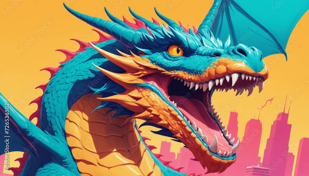 Obraz premium Fantasy dragon illustration. Cartoon style vivid colors.. Year 2024 Symbol art