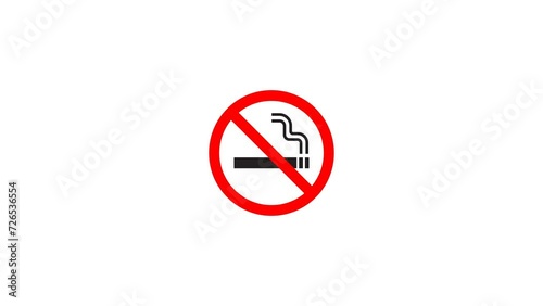 No smoking sign icon animation. Transparent background. 4K Video