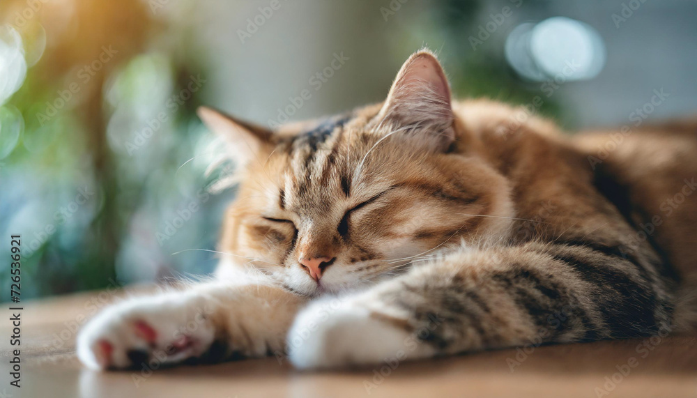 lazy cat peacefully napping on a cozy blanket, radiating tranquility and contentment