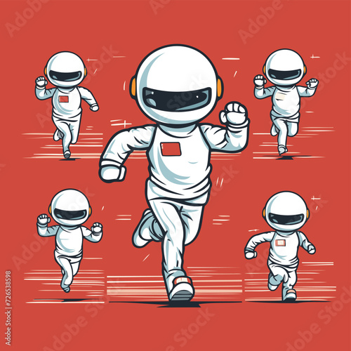 Astronaut running. Vector illustration of a cartoon astronaut in space.