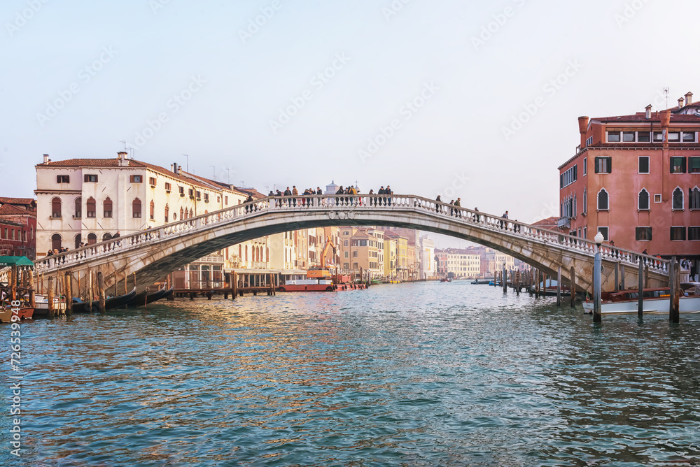 Venice, Italy is open air architectural museum with canals, bridges, buildings. Grand Canal is the most popular tourist spot