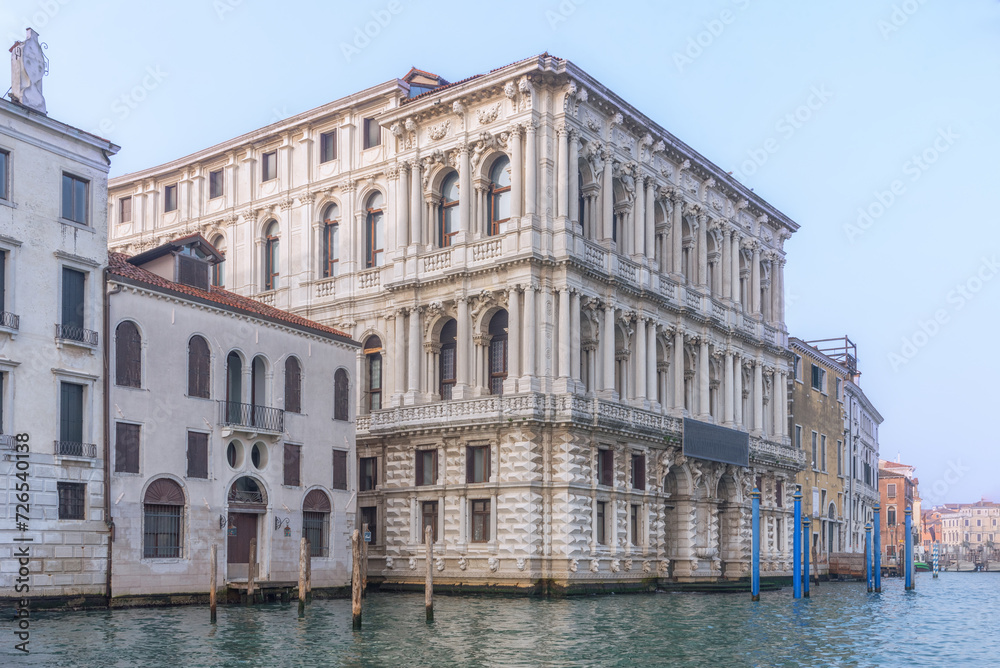 Venice, Italy with canals, gondolas, bridges, palazzo, castles at Grand Canal