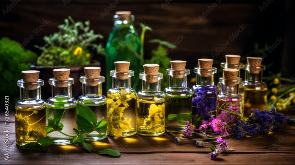 Flower essential oils collection. Neural network AI generated art Flower essential oils collection. Neural network AI generated art