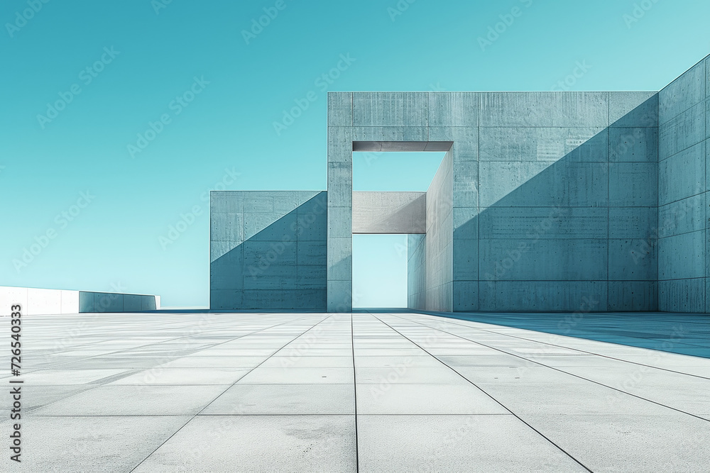 Minimalist Concrete Architecture Under Blue Sky
