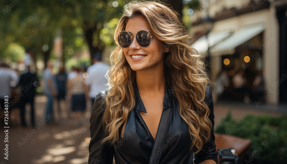 Young woman with blond hair smiling, looking at camera confidently generated by AI