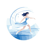 Beautiful girl in a blue dress on the background of the sea. Vector illustration.