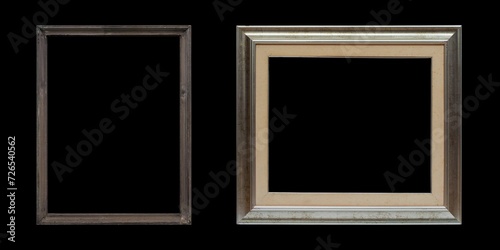 Picture frame gold wood frame in white background.
