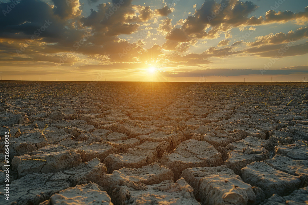 Obraz premium Sunset Over Desiccated Farmland Under Dramatic Sky 
