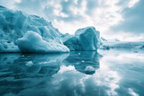 Arctic Icebergs on Frozen Glacier Lake
