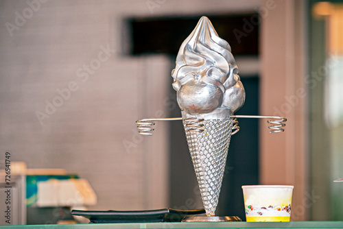 advertising ice cream cone with italian rolls on the counter.Travel through Europe