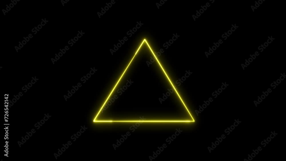 Abstract purple color neon light line running loop triangle frame animation on the black background. Neon glowing triangle frame animation. Abstract purple color neon light line running loop triangle frame animation on the black background. Neon glowing triangle frame animation.
