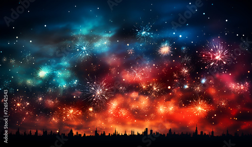 A beautiful sight of colorful fireworks in the night sky at the Festival of America