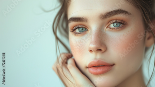 woman pose for a magazine, in the style of minimalist beauty, distinct facial features, softly organic, candid and sensual