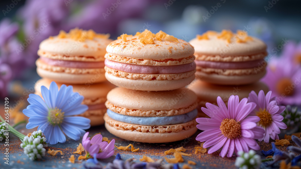 Macaroon cookies. Sweet macaroons in different colors.