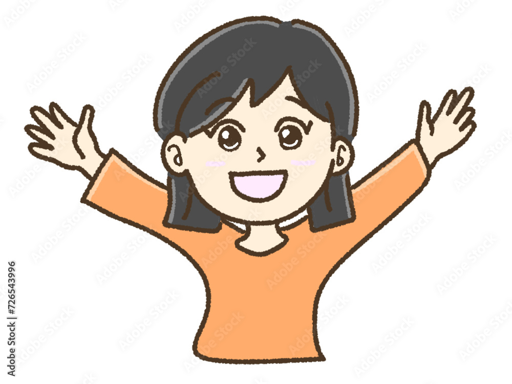 両手を広げて大喜びする笑顔の女性 両手を広げて大喜びする笑顔の女性