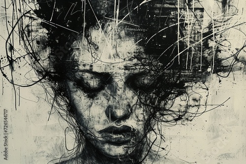 Illustration einer Frau mit Depressionen, Künstlerischer Ausdruck von Depressionen 