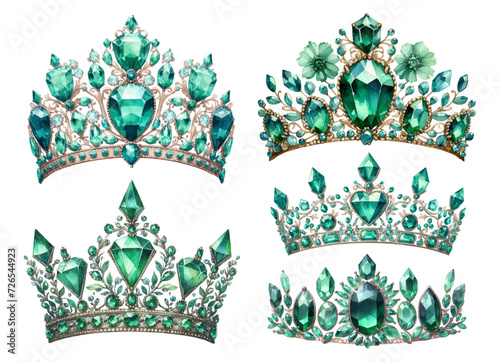 Emerald necklace watercolor illustration material set
