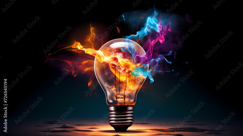 Creative human brain concept, creative light bulb background Creative human brain concept, creative light bulb background