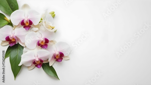 orchids on a white postcard background with a place for text. for greeting cards