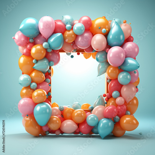 on a blue background there is a frame made entirely of inflatable balloons, inside there is space for text