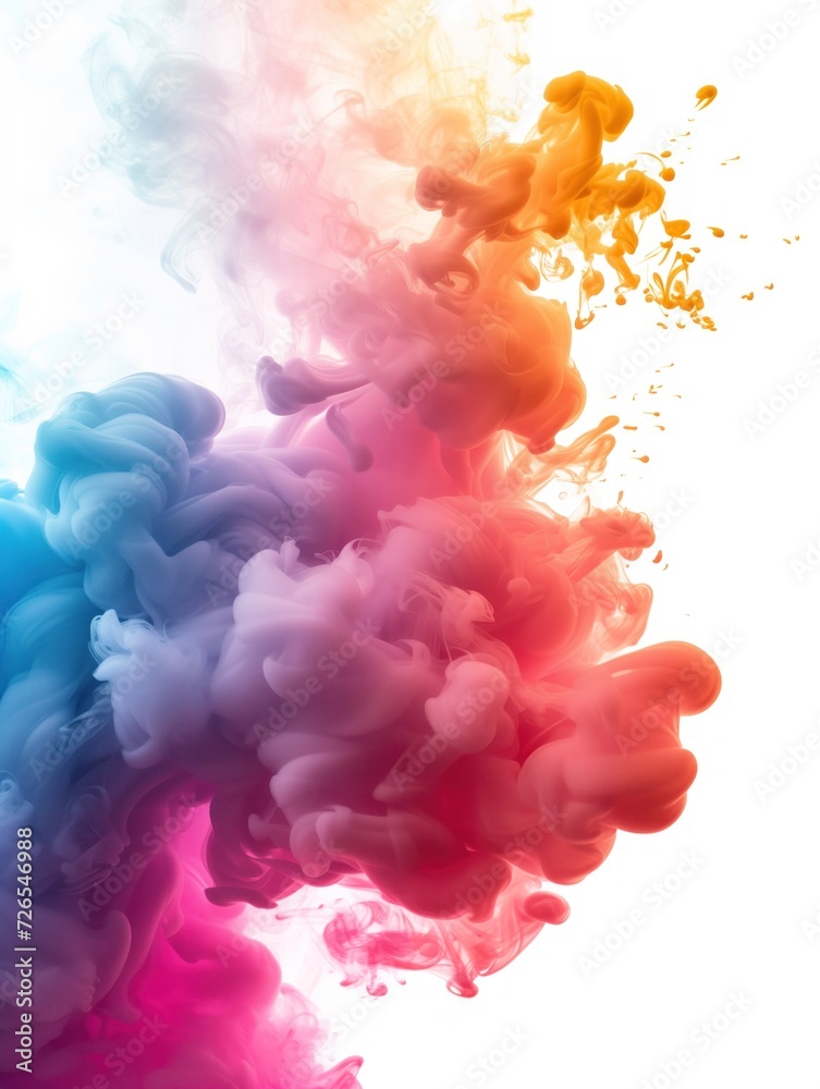 Colorful smoke cloud in front of dark background.