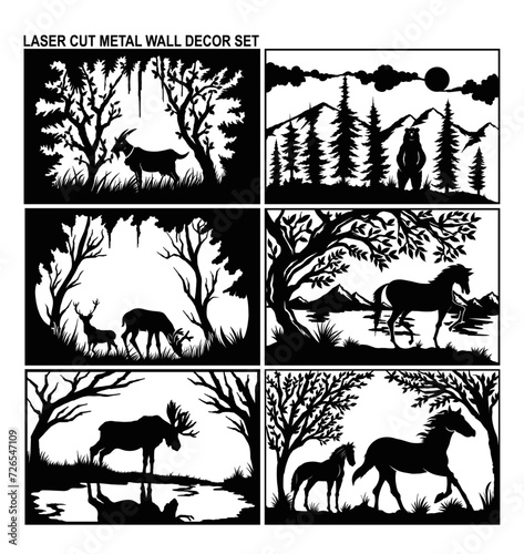 Vector nature, animal silhouette for laser cut , metal wood cut, sticker, cricut vector files.  (ID: 726547109)