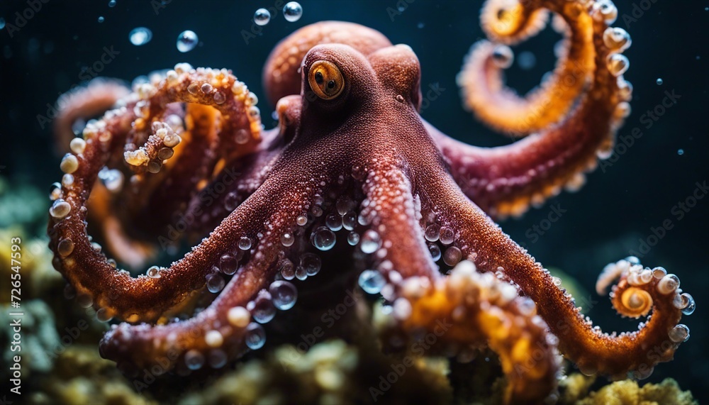 Octopus. Close-up of a large octopus with tentacles. Sea life. Selective focus. AI generated Octopus. Close-up of a large octopus with tentacles. Sea life. Selective focus. AI generated