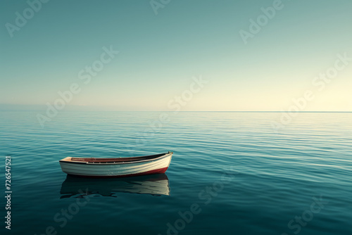 Solitary Boat on Calm Blue Ocean  © nialyz