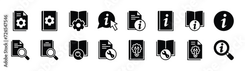 Manual book icon set. User guide book icons. Containing instruction, information, guide, reference, help and support. Vector illustration