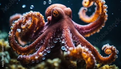 Octopus. Close-up of a large octopus with tentacles. Sea life. Selective focus. AI generated