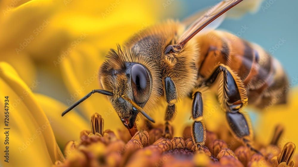 Naklejka premium Macro photography of a bee on a flower