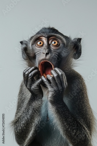 Studio Portrait von einem geschockten, erschrockenen süßen Affe 