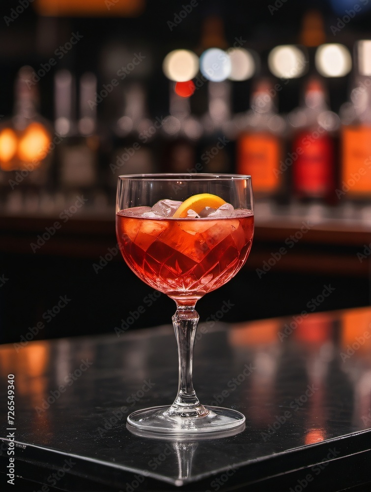 Photo Of Alcoholic Negroni Cocktail On The Bar Counter In The Night Club
