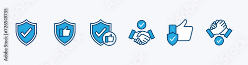 Reliable icon set. Containing trust, confidence, trustworthy, credibility, friends, truth, sincerity and honesty for safety, secure, shield protection. Vector illustration