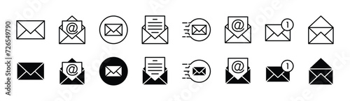 Mail thin line icon set. email, E-mail, and envelope icon. Containing send, receive, read, inbox, message, and buttons symbol for app and website. Vector illustration