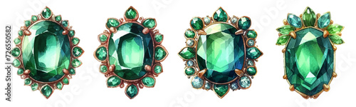 emerald brooch watercolor illustration material set
