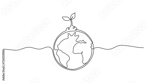 Continuous line art or One Line drawing of earth, and plant for world enviroment day concept graphic design modern continuous line drawing