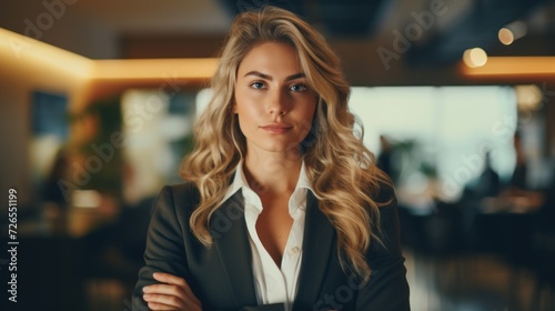 Portrait of a professional woman in a suit. Business woman standing in an office