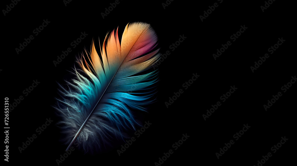 colorful feathers on black background
