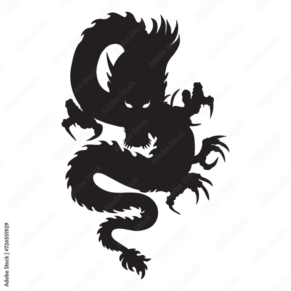 Black Chinese Dragon Silhouette. Isolated On White Background Black Chinese Dragon Silhouette. Isolated On White Background