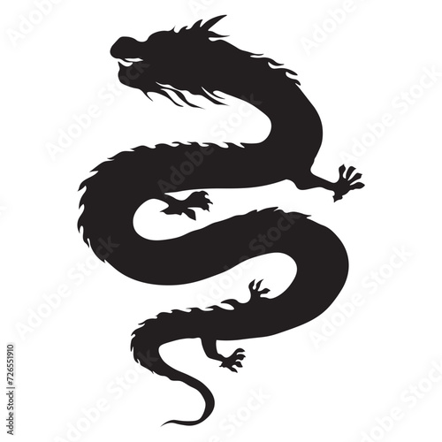 Black Chinese Dragon Silhouette. Isolated On White Background