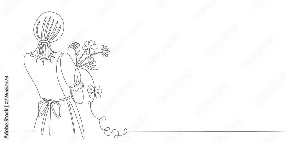 Womens day background. Line art vector illustration of a woman with a bouquet of flowers Womens day background. Line art vector illustration of a woman with a bouquet of flowers
