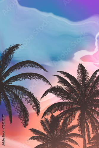 Seascape with palm trees at...