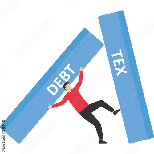 Debt and tax burden crushed domino effect, Vector illustration design concept in flat style

