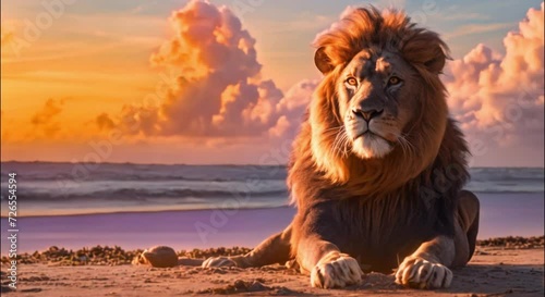 lion on the beach footage photo