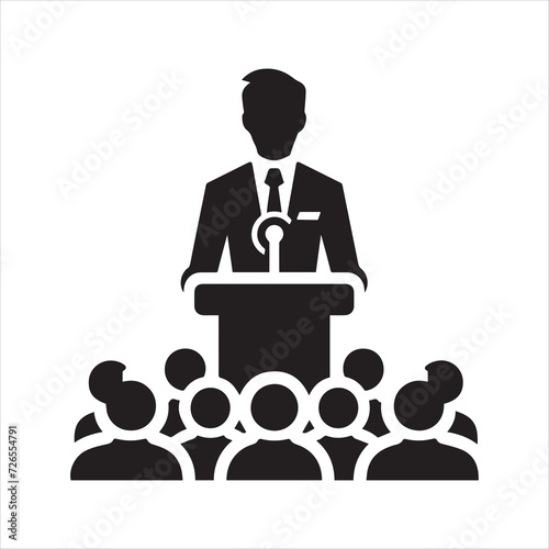 Lecturer or public speaker icon. Tribune presentation. Speaker, Presentation icon